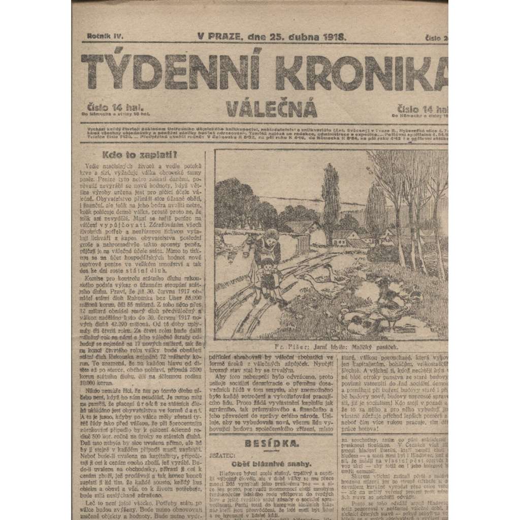 Týdenní kronika válečná (25.4.1918) - staré noviny, I. světová válka