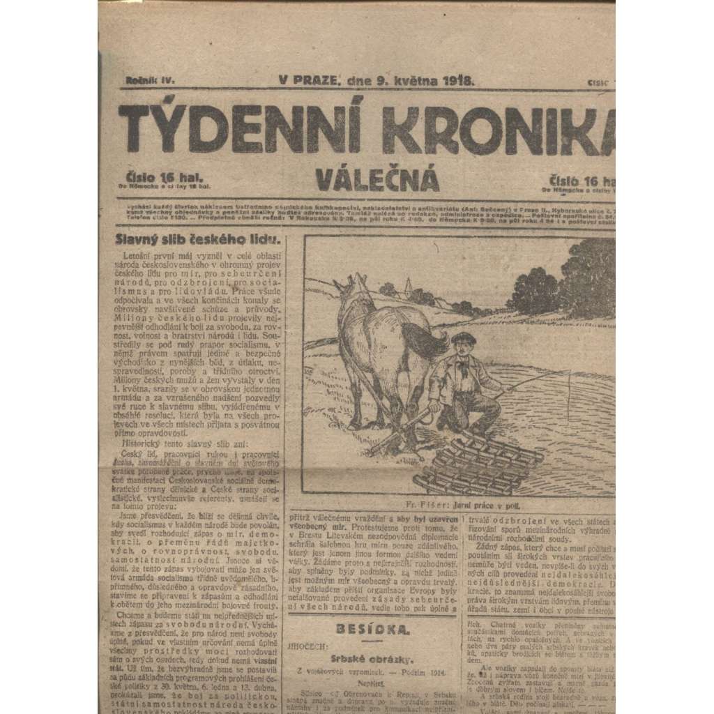 Týdenní kronika válečná (9.5.1918) - staré noviny, I. světová válka