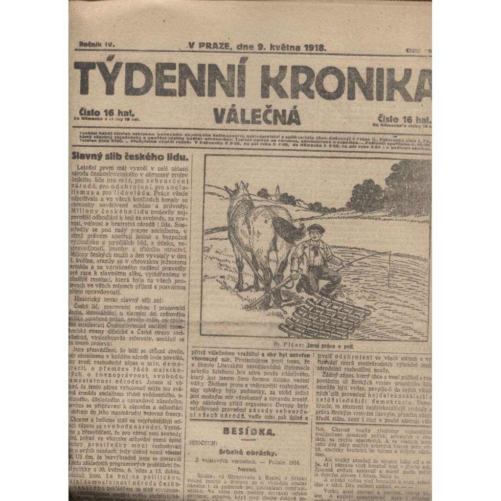 Týdenní kronika válečná (9.5.1918) - staré noviny, I. světová válka