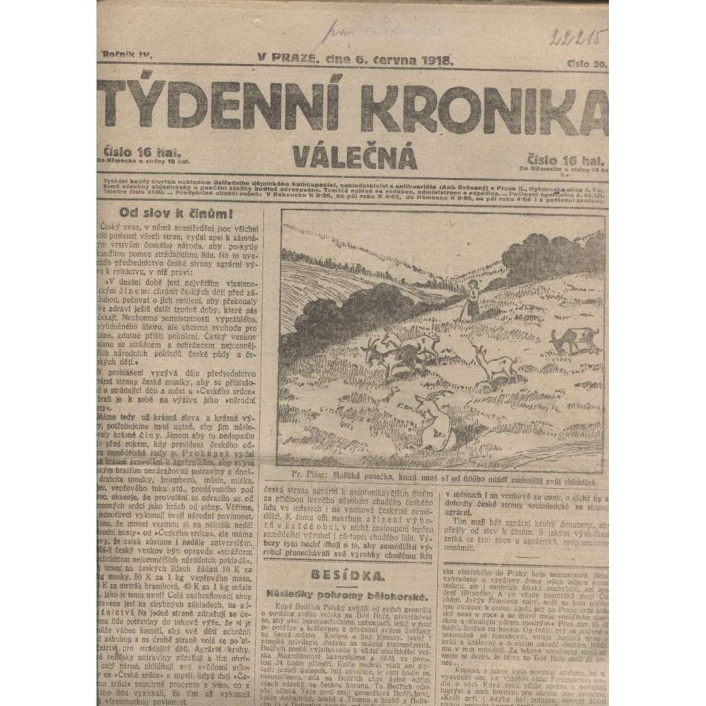 Týdenní kronika válečná (6.6.1918) - staré noviny, I. světová válka