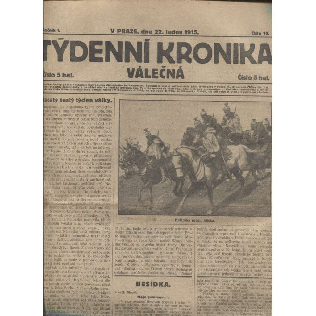 Týdenní kronika válečná (22.1.1915) - staré noviny, I. světová válka