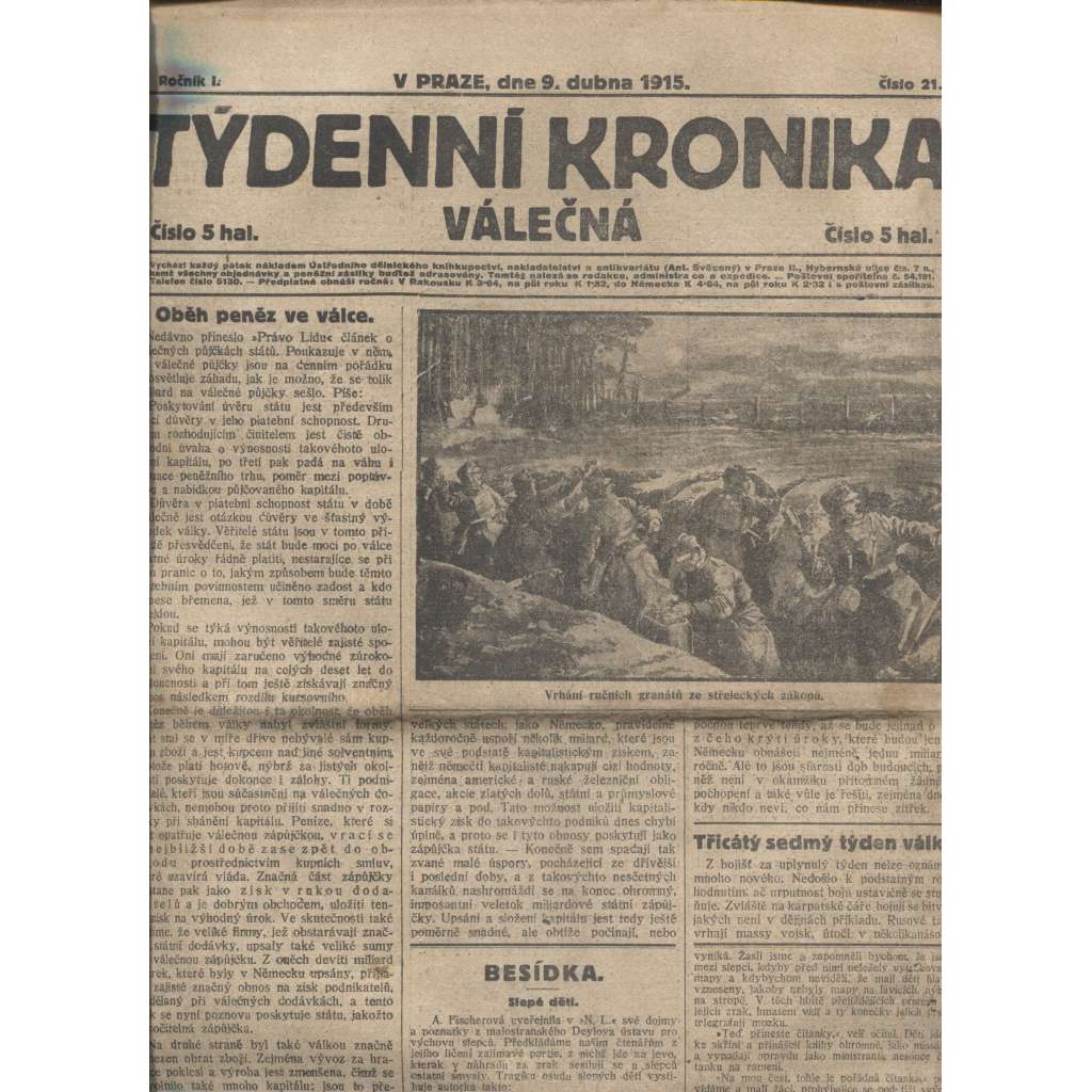 Týdenní kronika válečná (9.4.1915) - staré noviny, I. světová válka