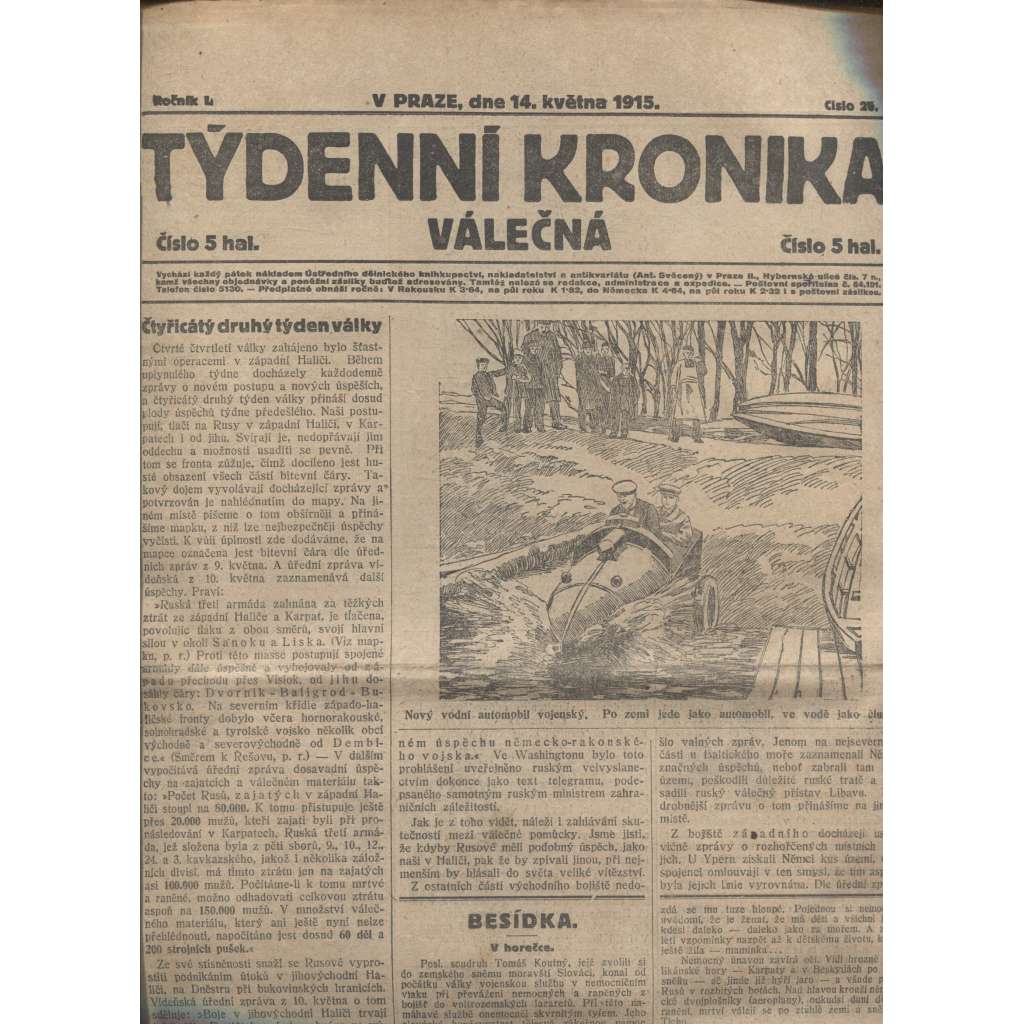 Týdenní kronika válečná (14.5.1915) - staré noviny, I. světová válka