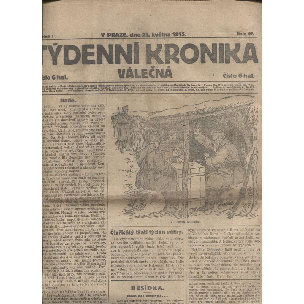 Týdenní kronika válečná (21.5.1915) - staré noviny, I. světová válka