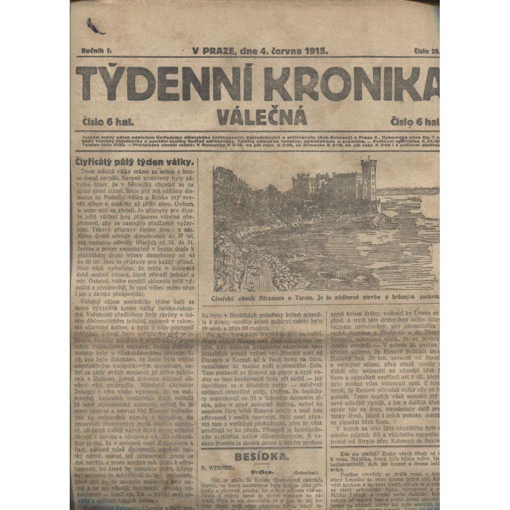 Týdenní kronika válečná (4.6.1915) - staré noviny, I. světová válka