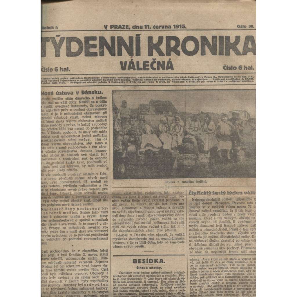 Týdenní kronika válečná (11.6.1915) - staré noviny, I. světová válka