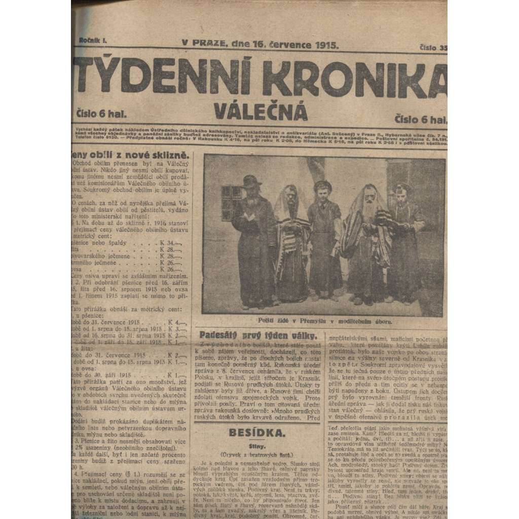 Týdenní kronika válečná (16.7.1915) - staré noviny, I. světová válka