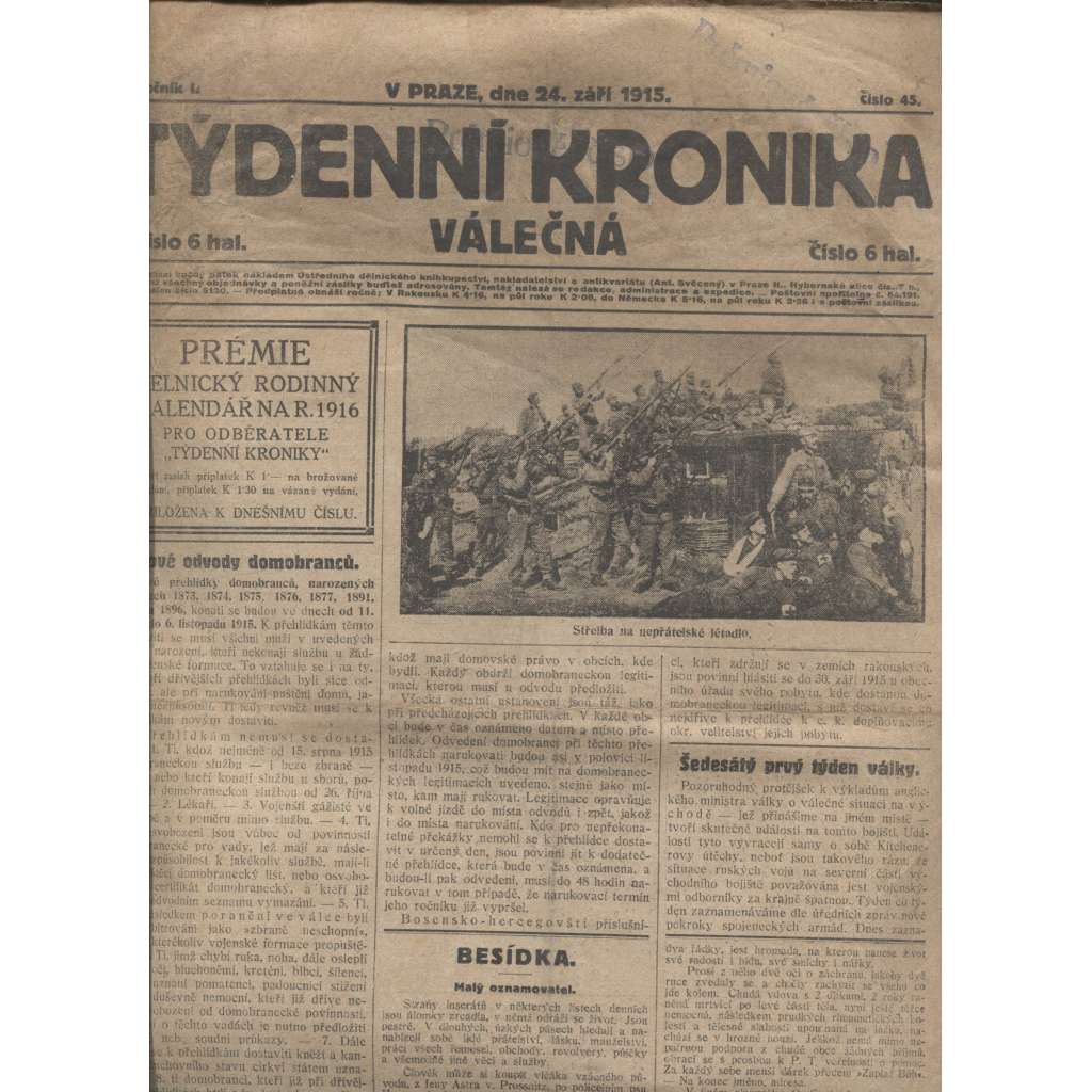 Týdenní kronika válečná (24.9.1915) - staré noviny, I. světová válka