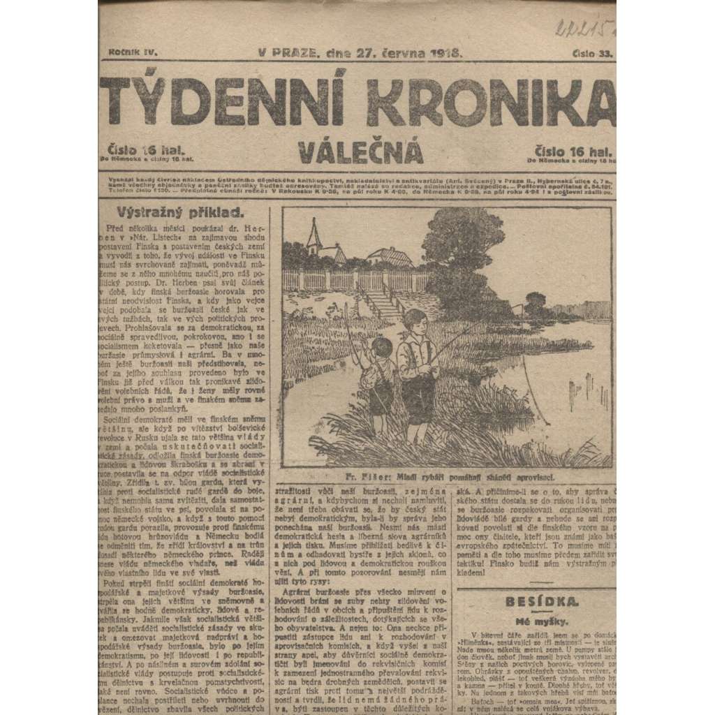 Týdenní kronika válečná (27.6.1918) - staré noviny, I. světová válka