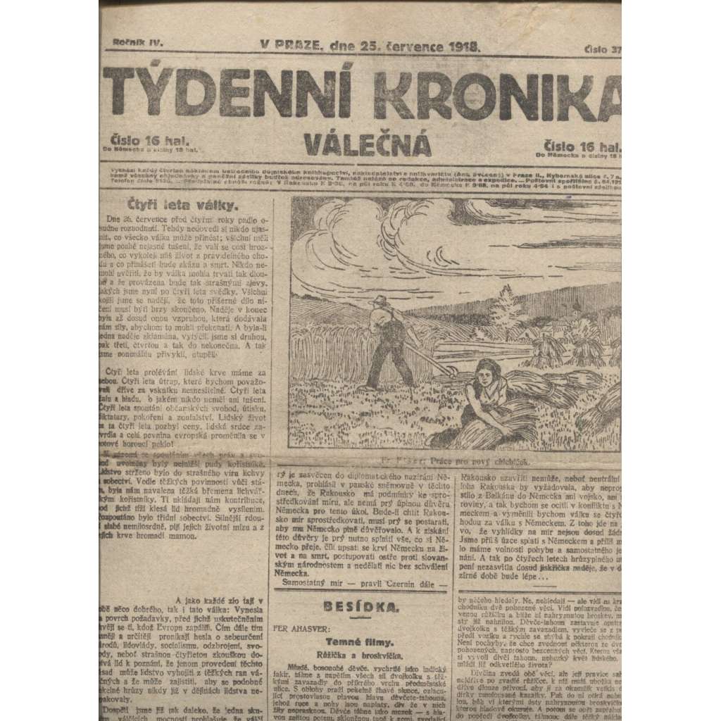 Týdenní kronika válečná (25.7.1918) - staré noviny, I. světová válka