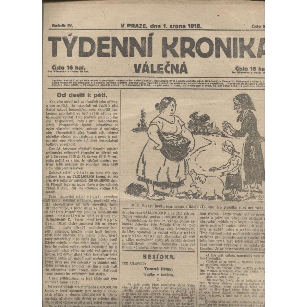 Týdenní kronika válečná (1.8.1918) - staré noviny, I. světová válka