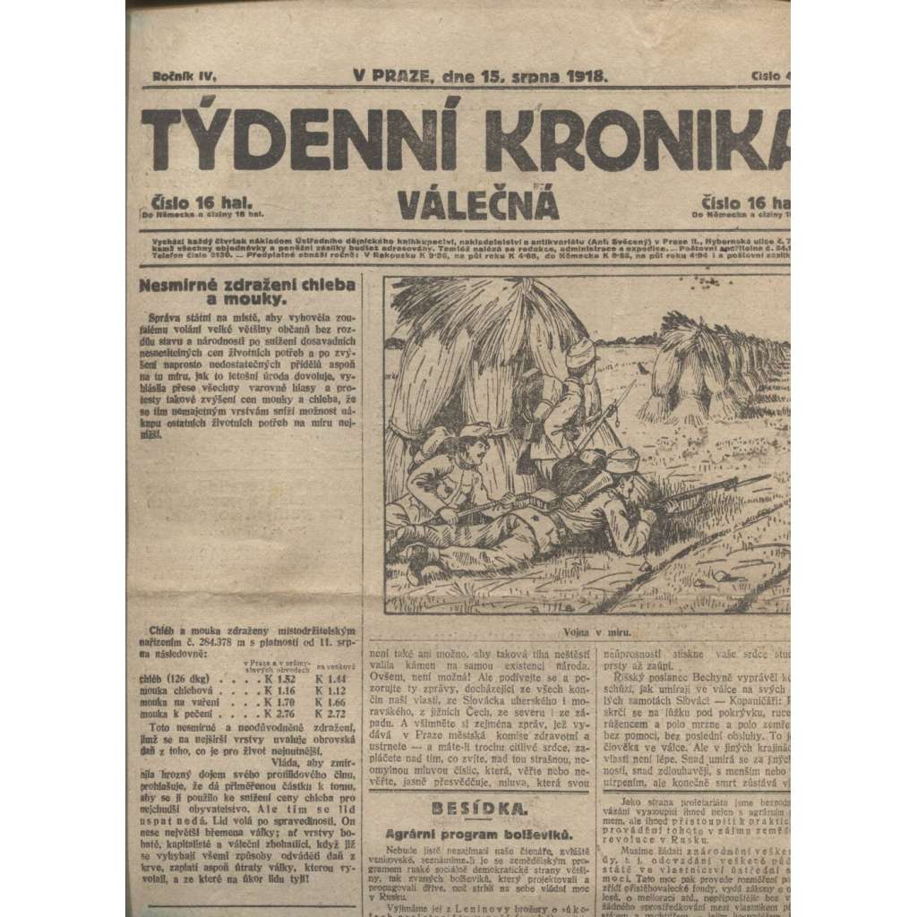 Týdenní kronika válečná (15.8.1918) - staré noviny, I. světová válka