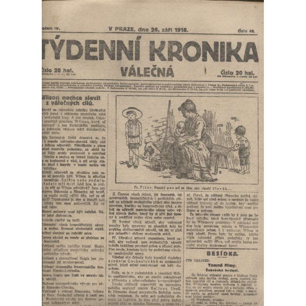 Týdenní kronika válečná (26.9.1918) - staré noviny, I. světová válka