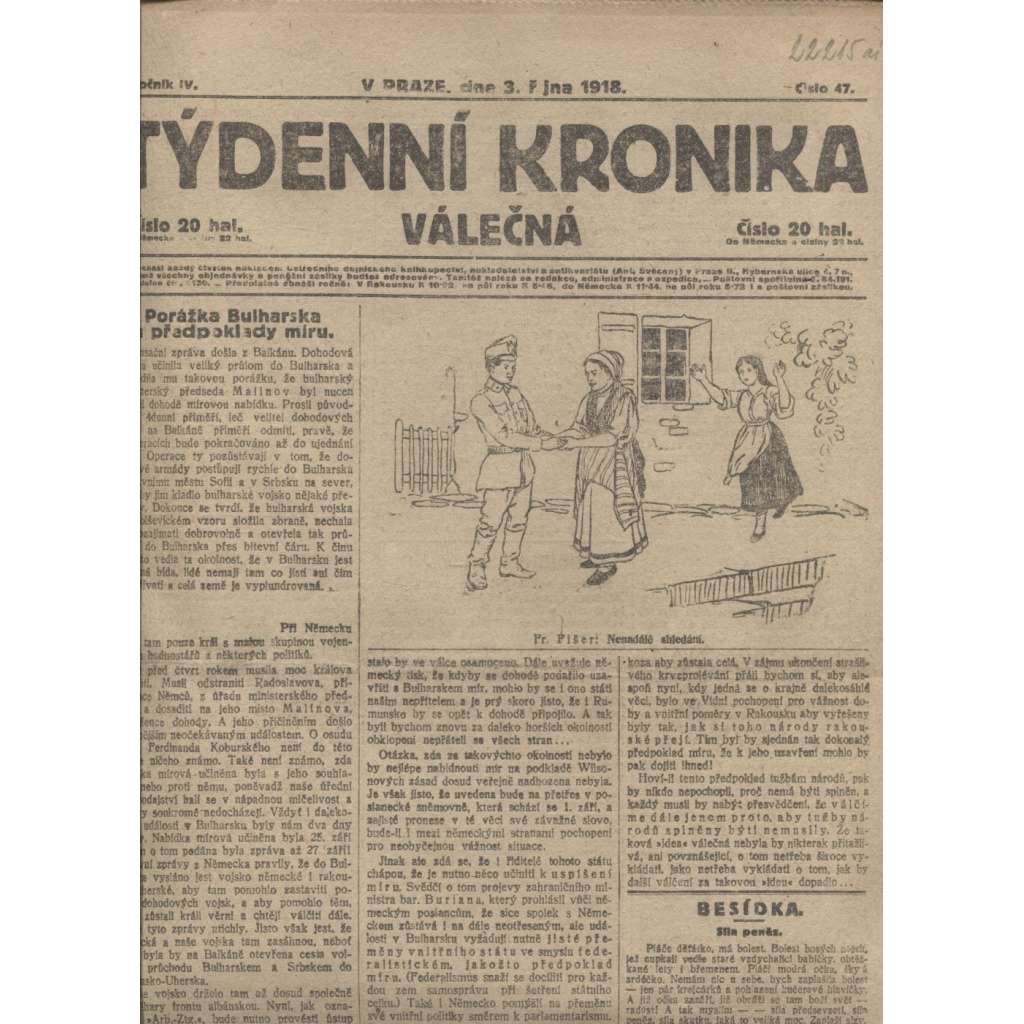 Týdenní kronika válečná (3.10.1918) - staré noviny, I. světová válka