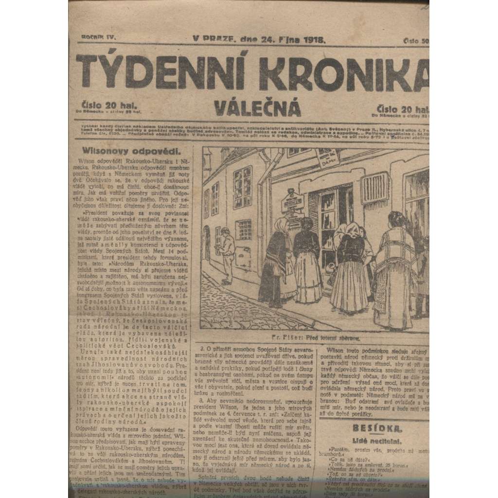 Týdenní kronika válečná (24.10.1918) - staré noviny, I. světová válka