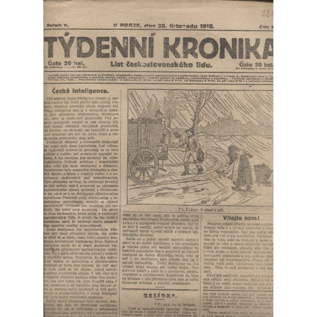 Týdenní kronika (28.11.1918) - staré noviny, 1. republika, I. světová válka