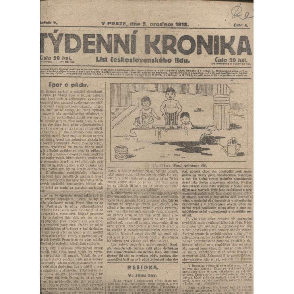 Týdenní kronika (5.12.1918) - staré noviny, 1. republika, I. světová válka
