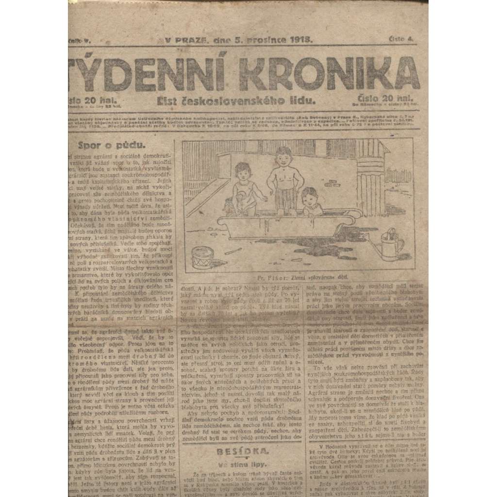 Týdenní kronika (5.12.1918) - staré noviny, 1. republika, I. světová válka