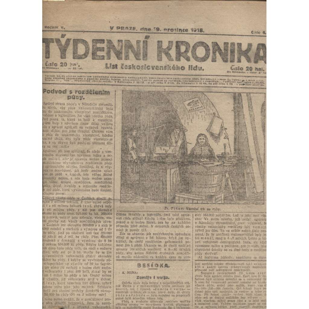 Týdenní kronika (19.12.1918) - staré noviny, 1. republika, I. světová válka