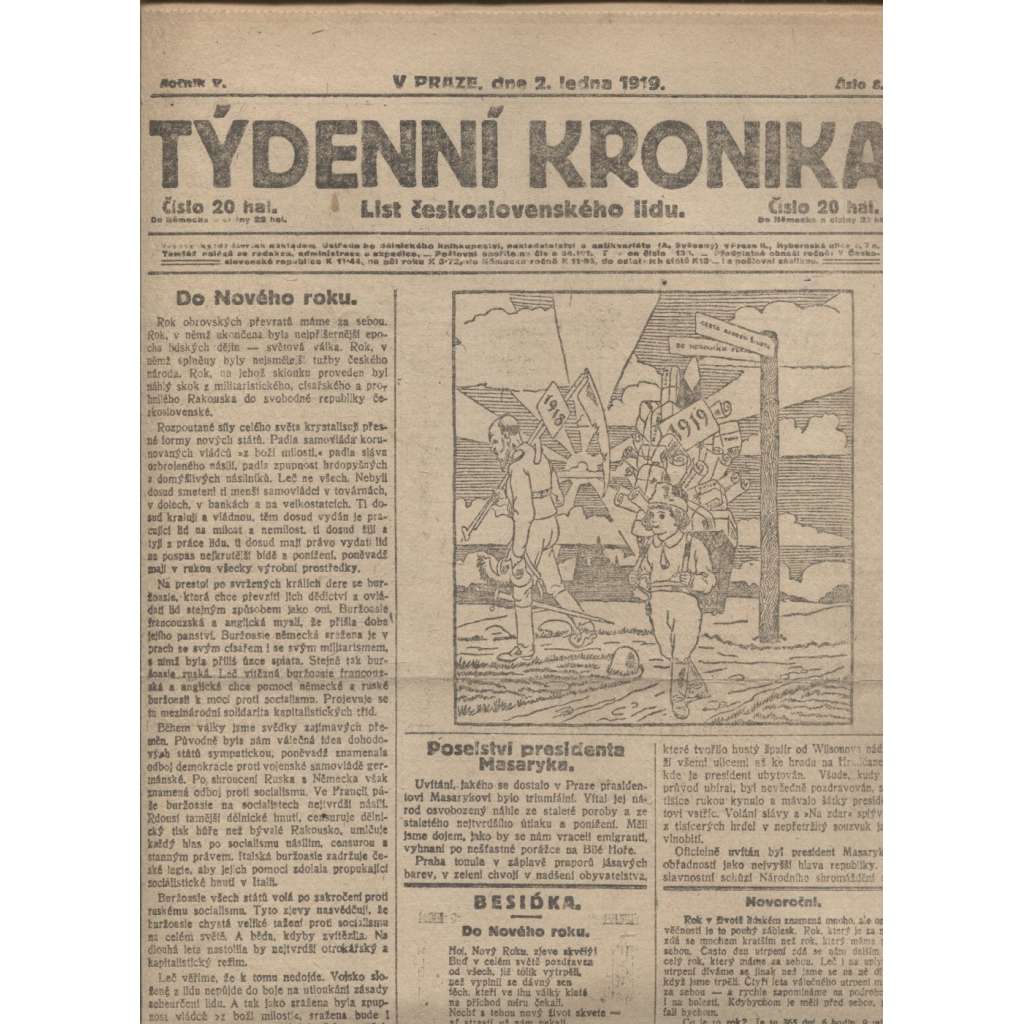 Týdenní kronika (2.1.1919) - staré noviny, 1. republika