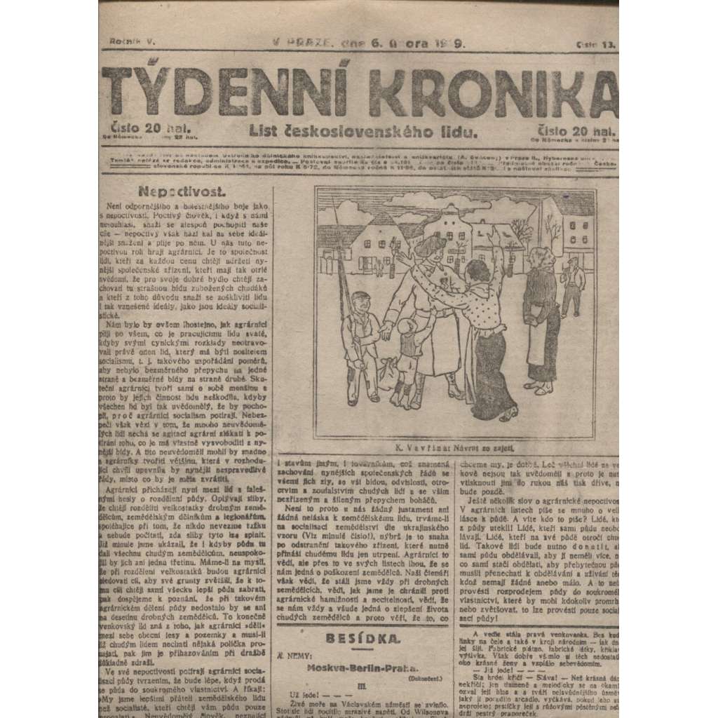 Týdenní kronika (6.2.1919) - staré noviny, 1. republika