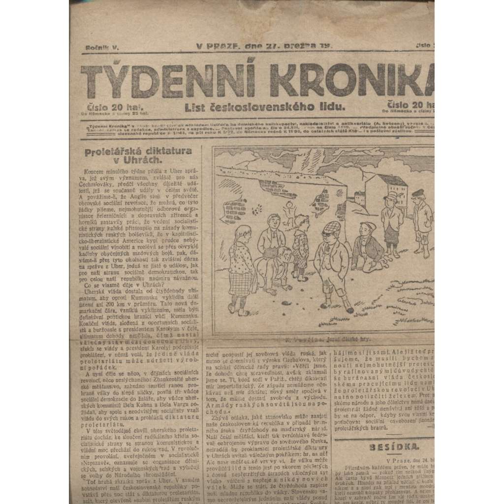 Týdenní kronika (27.3.1919) - staré noviny, 1. republika