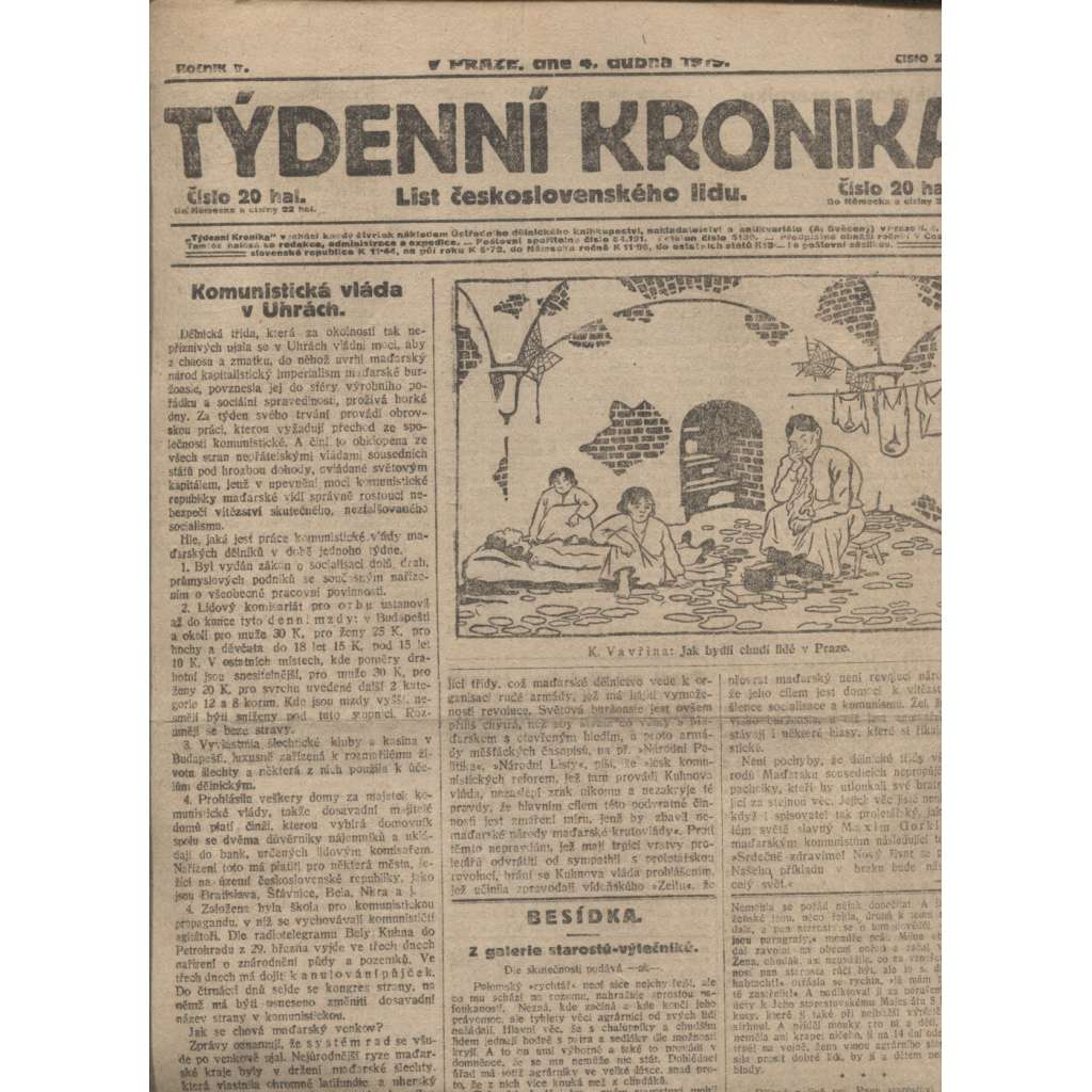 Týdenní kronika (4.4.1919) - staré noviny, 1. republika