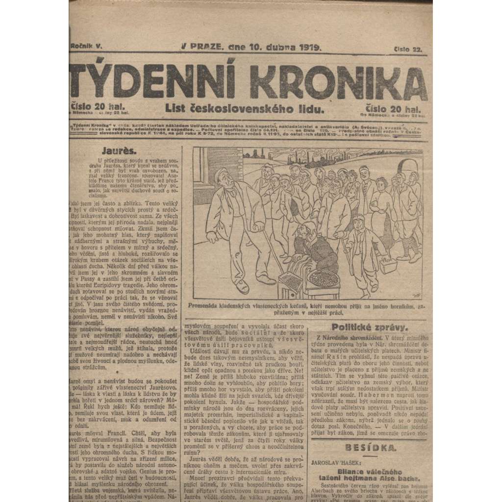 Týdenní kronika (10.4.1919) - staré noviny, 1. republika