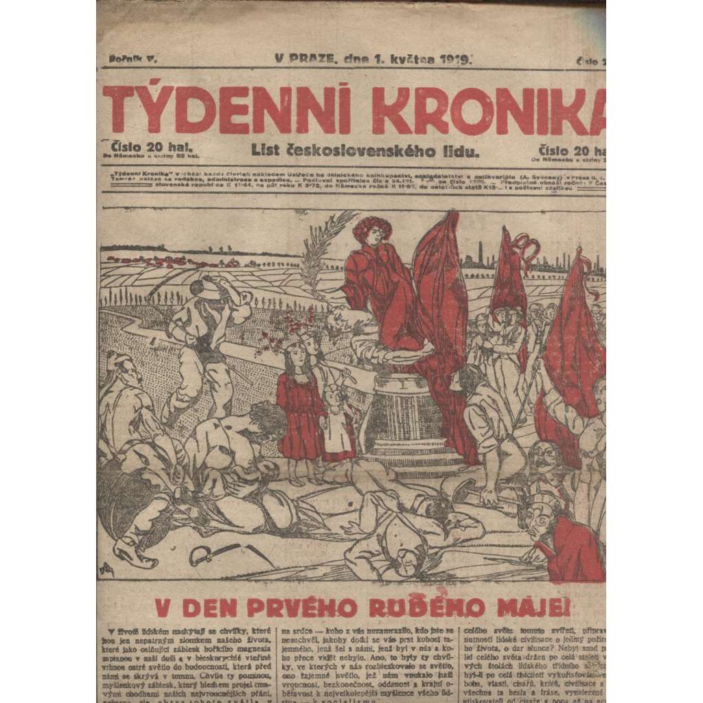 Týdenní kronika (1.5.1919) - staré noviny, 1. republika