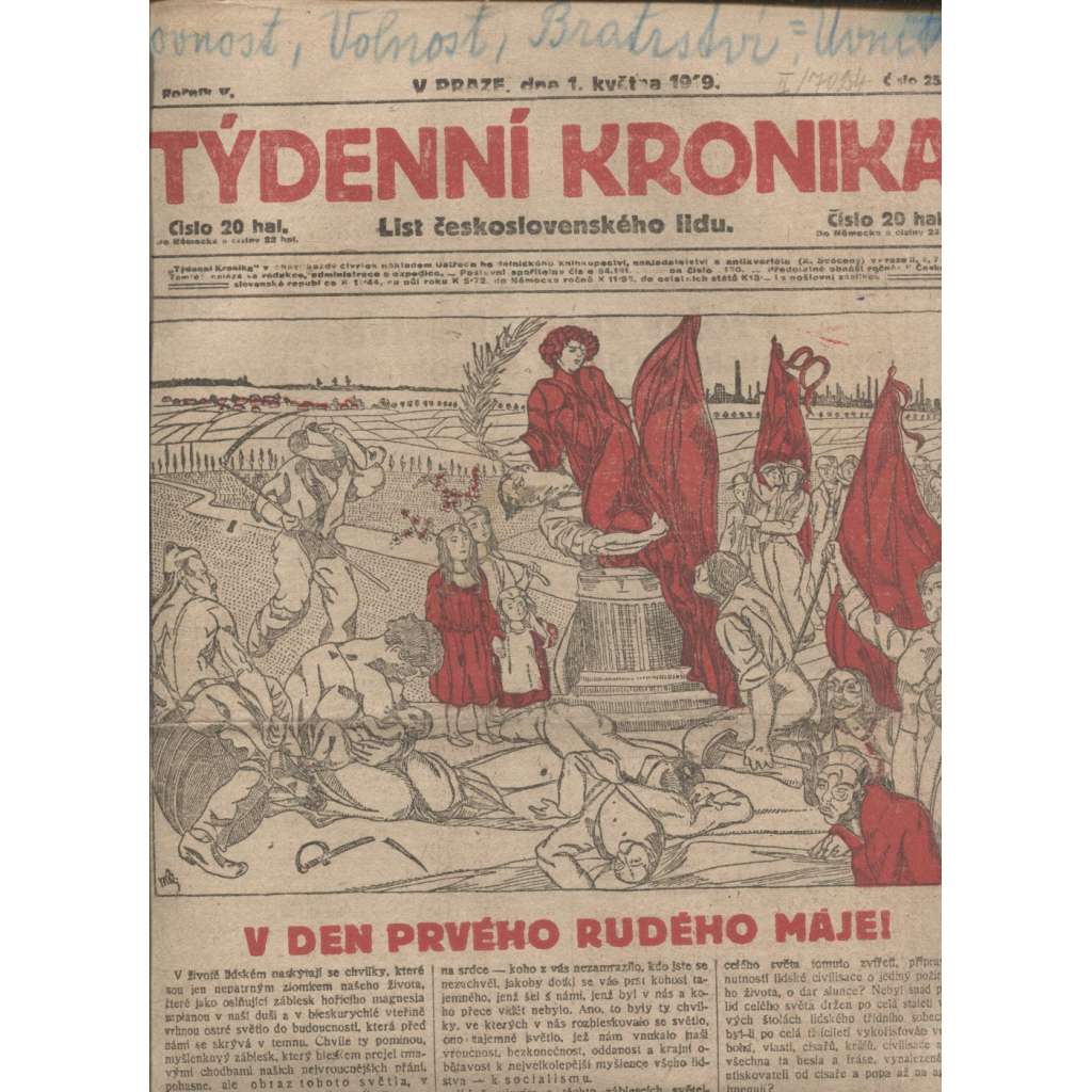 Týdenní kronika (1.5.1919) - staré noviny, 1. republika