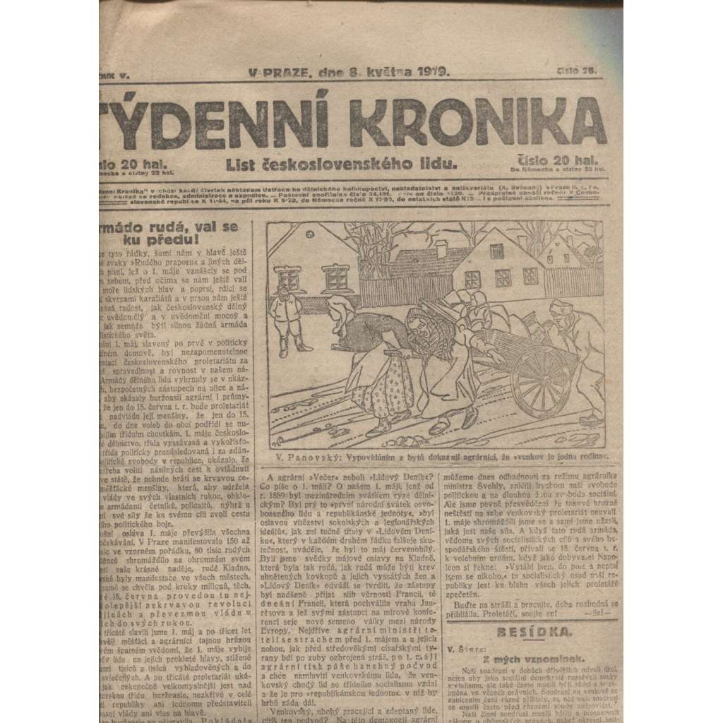 Týdenní kronika (8.5.1919) - staré noviny, 1. republika