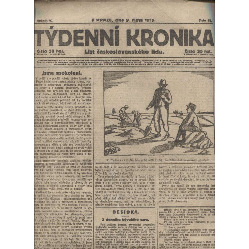 Týdenní kronika (9.10.1919) - staré noviny, 1. republika