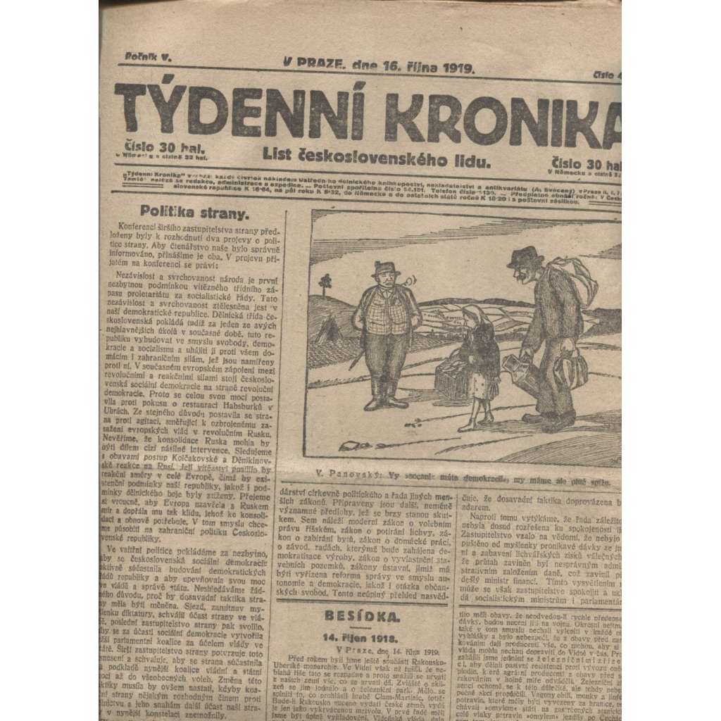 Týdenní kronika (16.10.1919) - staré noviny, 1. republika