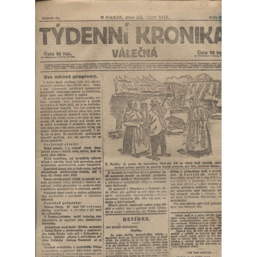 Týdenní kronika (25.10.1917) - staré noviny, 1. republika, 1. světová válka