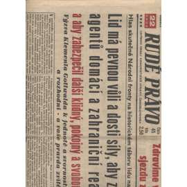 Rudé právo (22.2.1948) - staré noviny, vítězný únor, únorové vítězství, komunistický převrat, únorový puč