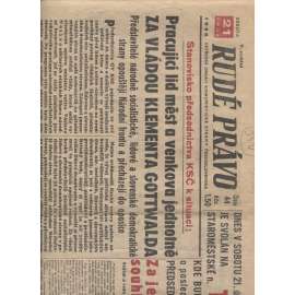 Rudé právo (21.2.1948) - staré noviny, vítězný únor, únorové vítězství, komunistický převrat, únorový puč