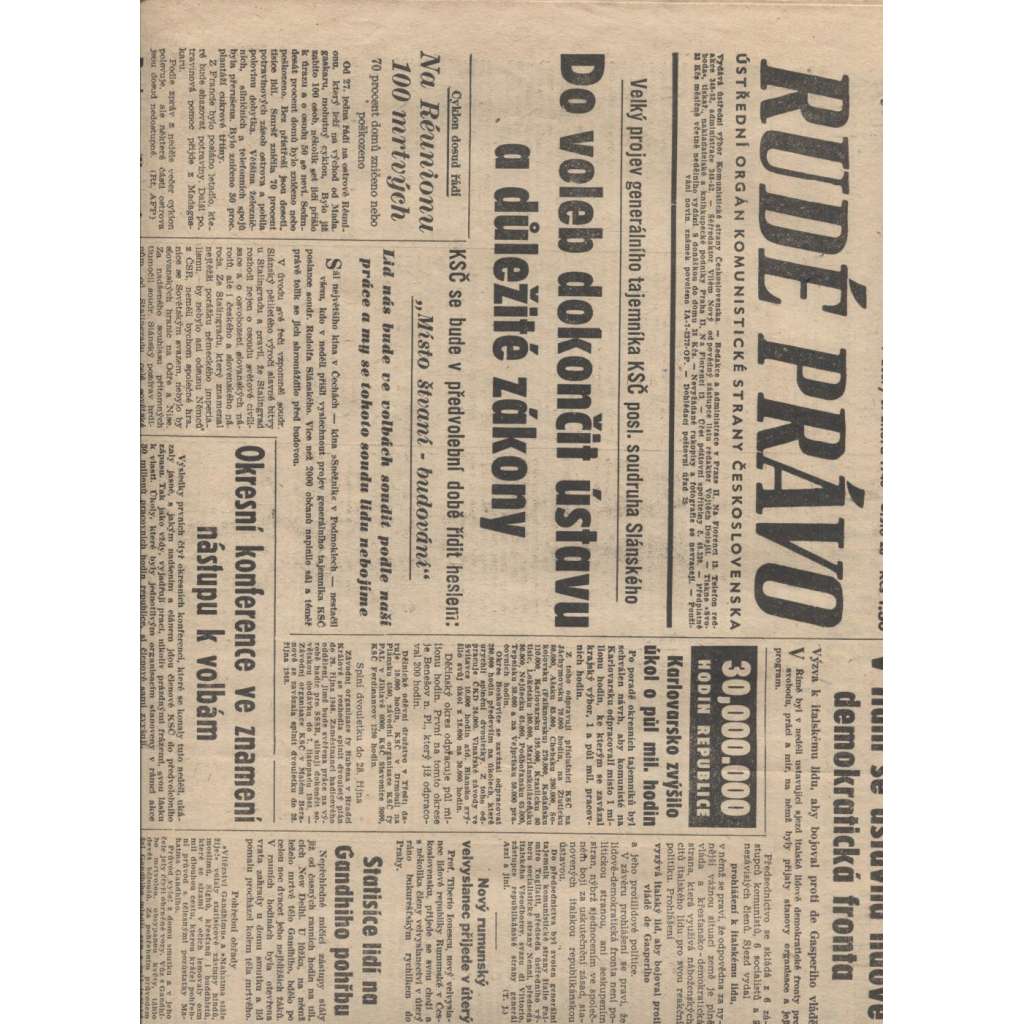 Rudé právo (3.2.1948) - staré noviny, vítězný únor, únorové vítězství, komunistický převrat, únorový puč