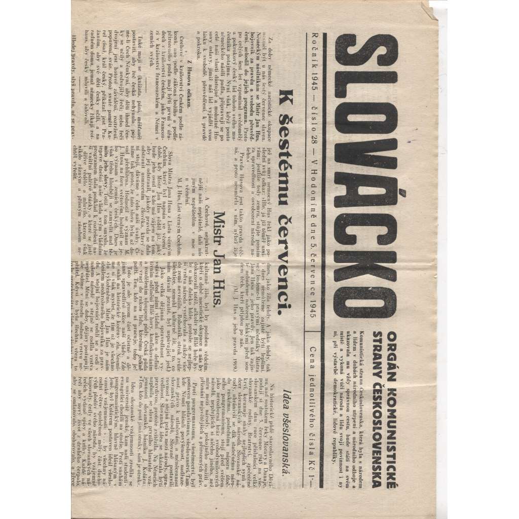 Slovácko (5.7.1945)  - staré noviny