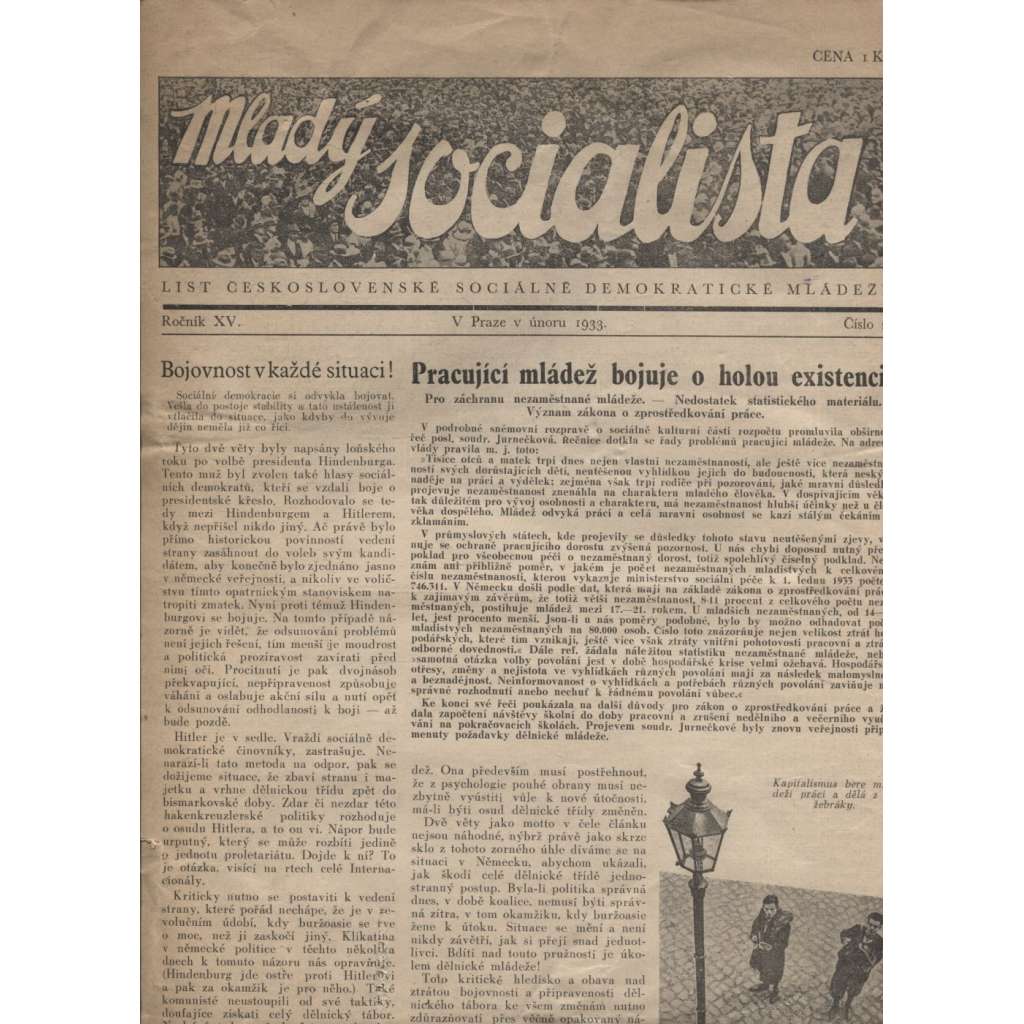 Mladý socialista, ročník XV., čísla 2-12/1933 - staré noviny, 1. republika (není kompletní chybí číslo 1) - Sociální demokracie