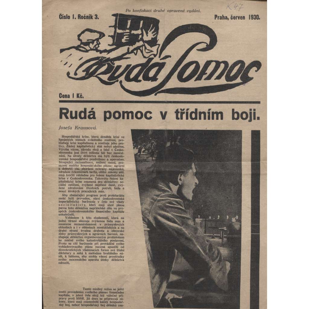 Rudá pomoc, ročník 3., číslo 1/1930 - staré noviny, 1. republika