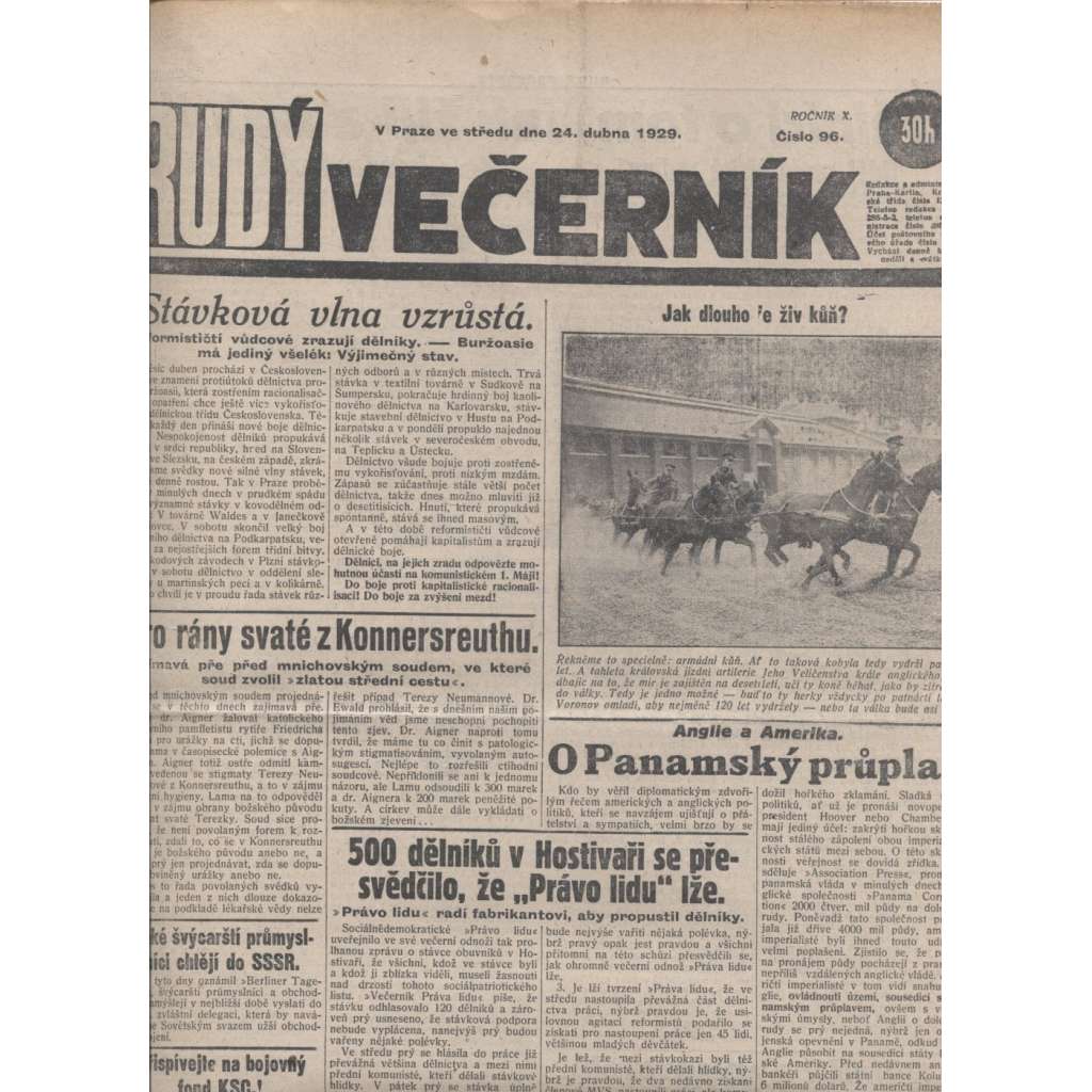 Rudý večerník (24.4.1929) - staré noviny, 1. republika