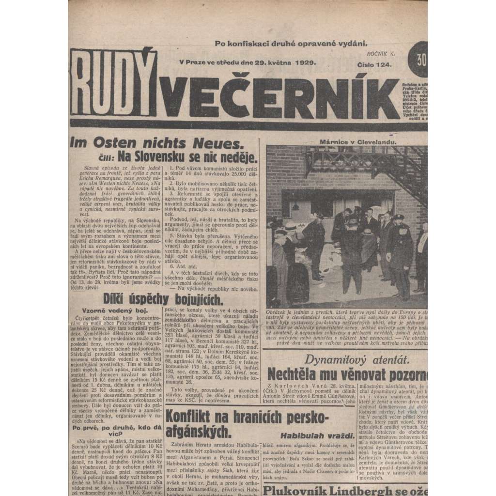 Rudý večerník (29.5.1929) - staré noviny, 1. republika