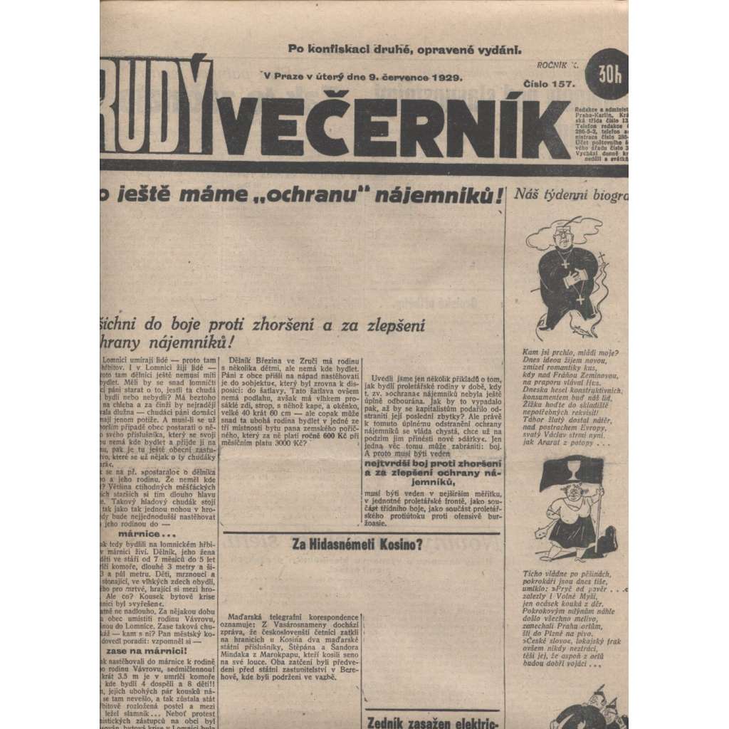 Rudý večerník (9.7.1929) - staré noviny, 1. republika