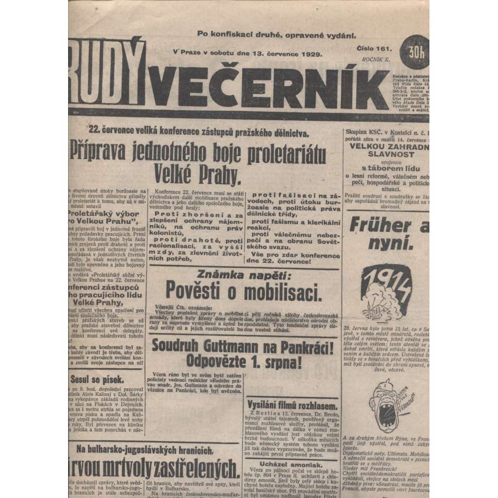 Rudý večerník (13.7.1929) - staré noviny, 1. republika