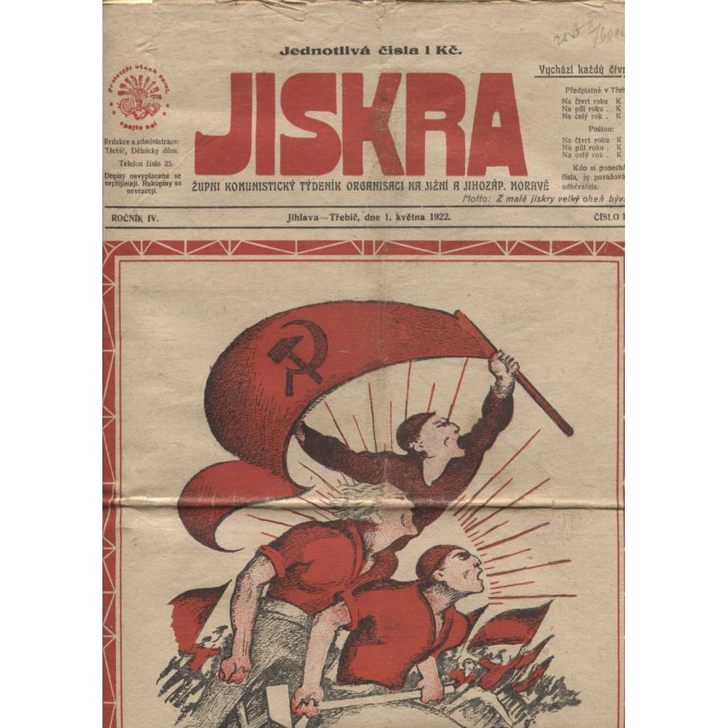 Jiskra, ročník IV., číslo 17/1922 (1.5.1922) - staré noviny, 1. republika