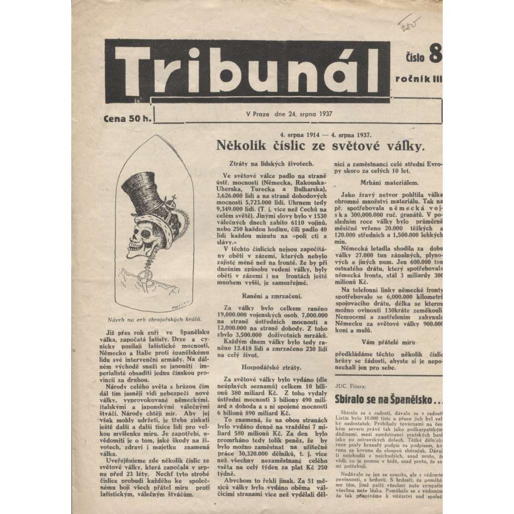 Tribunál, ročník III., číslo 8./1937 - staré noviny, 1. republika