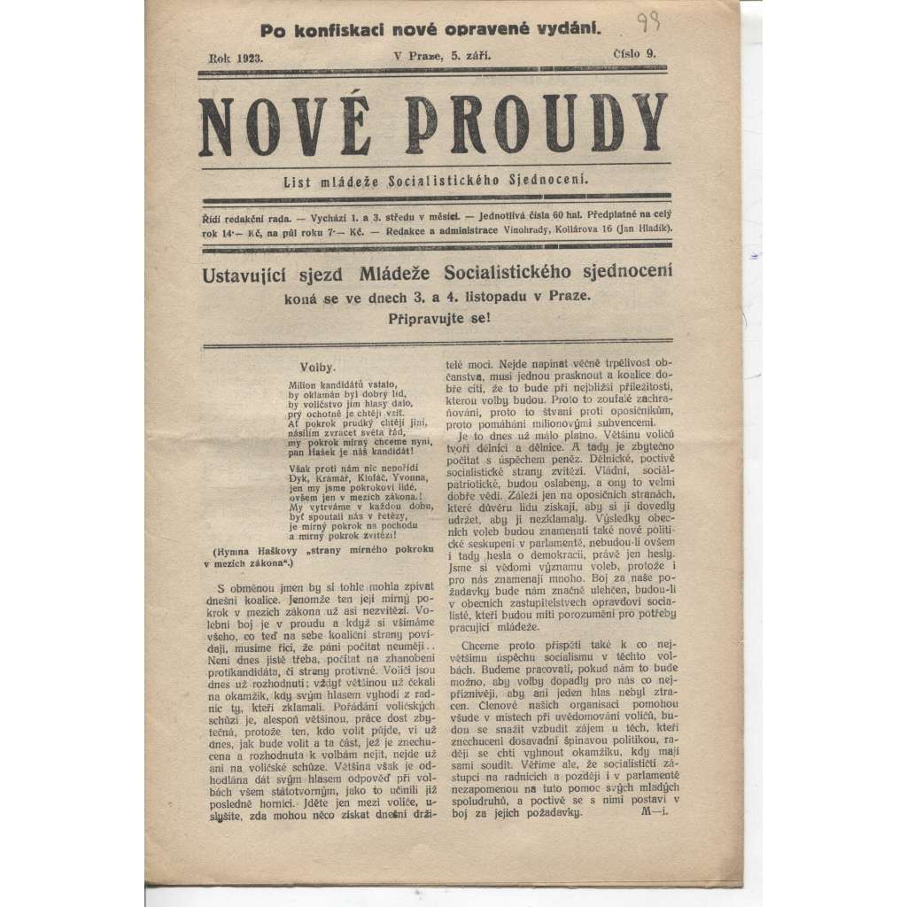 Nové proudy (5.9.1923) - staré noviny, 1. republika