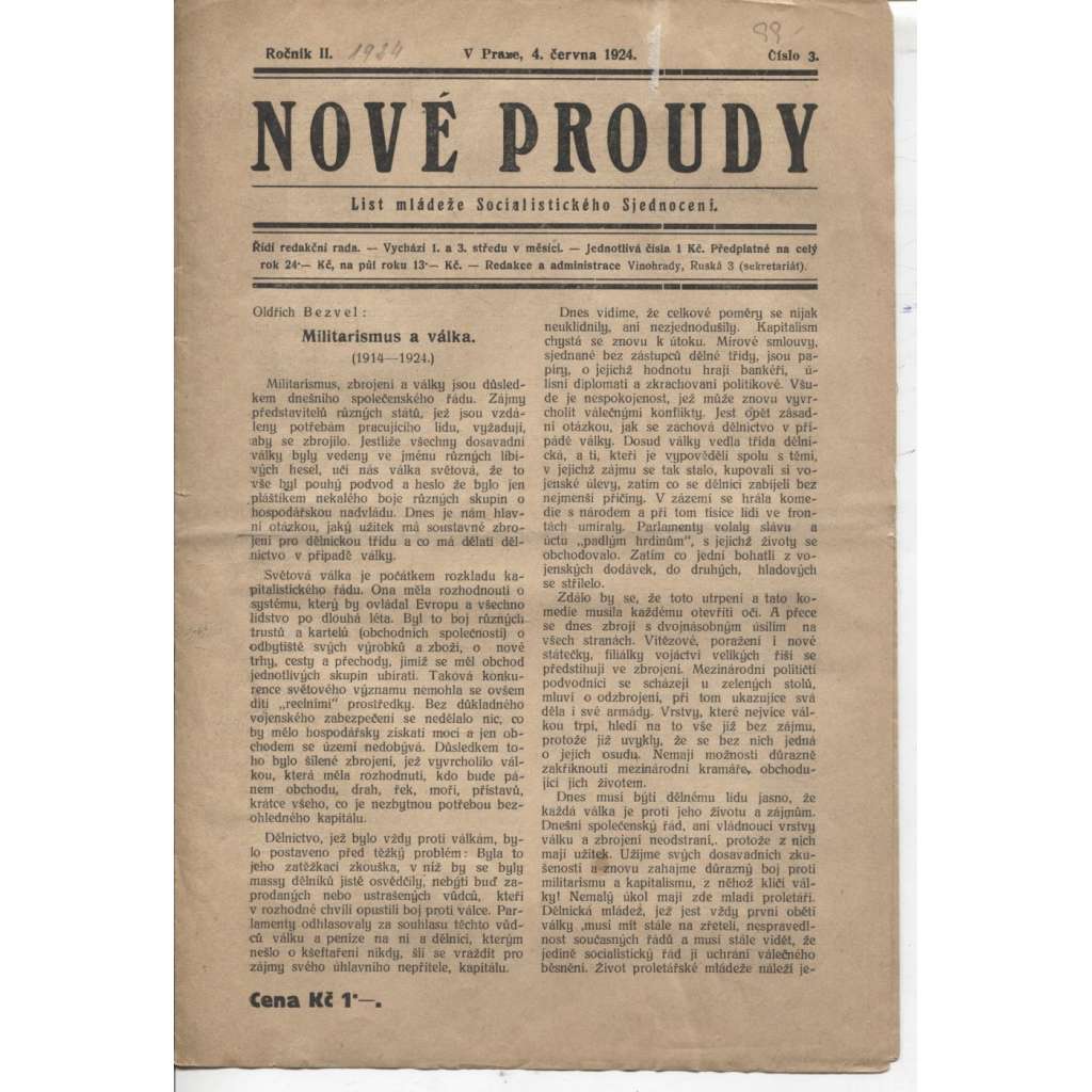 Nové proudy (4.6.1924) - staré noviny, 1. republika