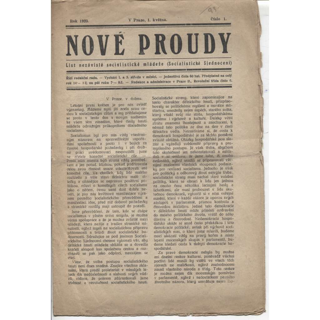 Nové proudy (1.5.1923) - staré noviny, 1. republika