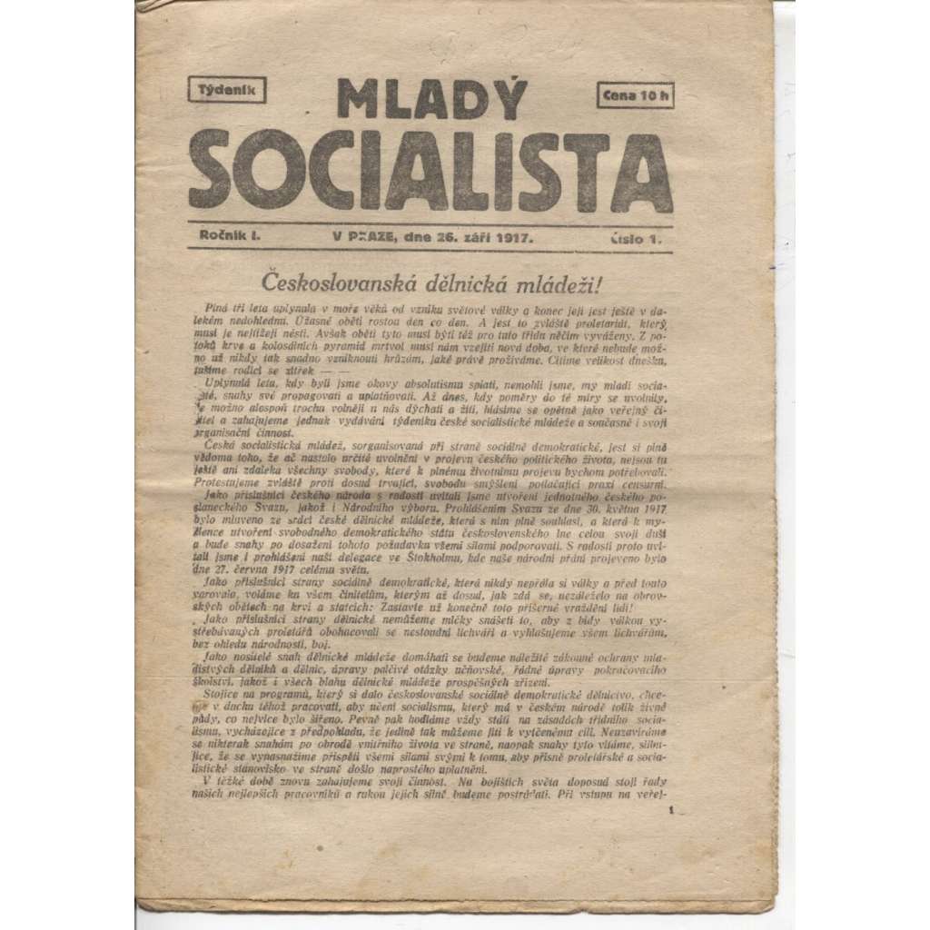 Mladý socialista (26.9.1917) - staré noviny